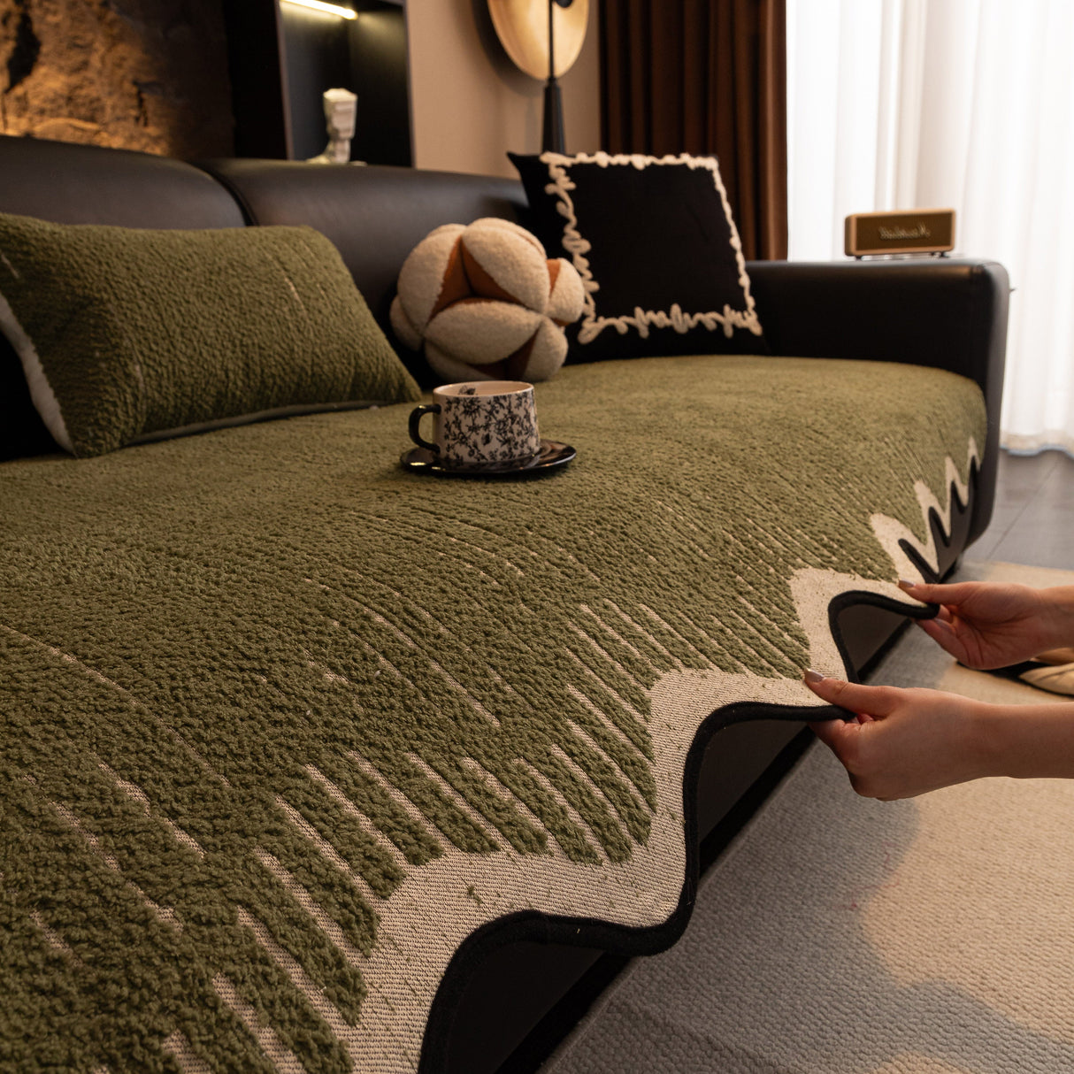 Textured Sofa Seat Cover with Wave Edge – Non-Slip, Washable Couch Throw Protector