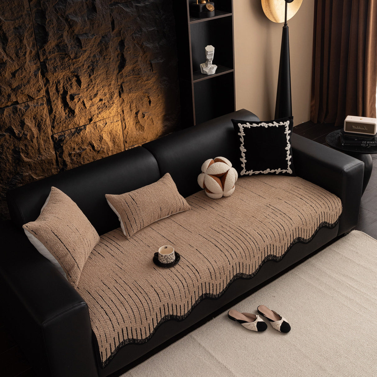 Textured Sofa Seat Cover with Wave Edge – Non-Slip, Washable Couch Throw Protector