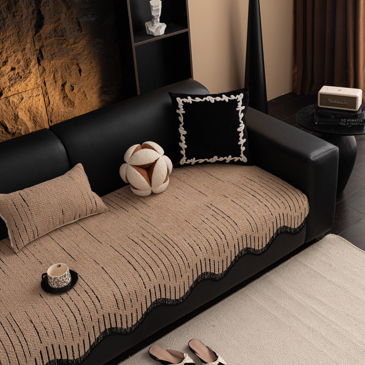 Textured Sofa Seat Cover with Wave Edge – Non-Slip, Washable Couch Throw Protector