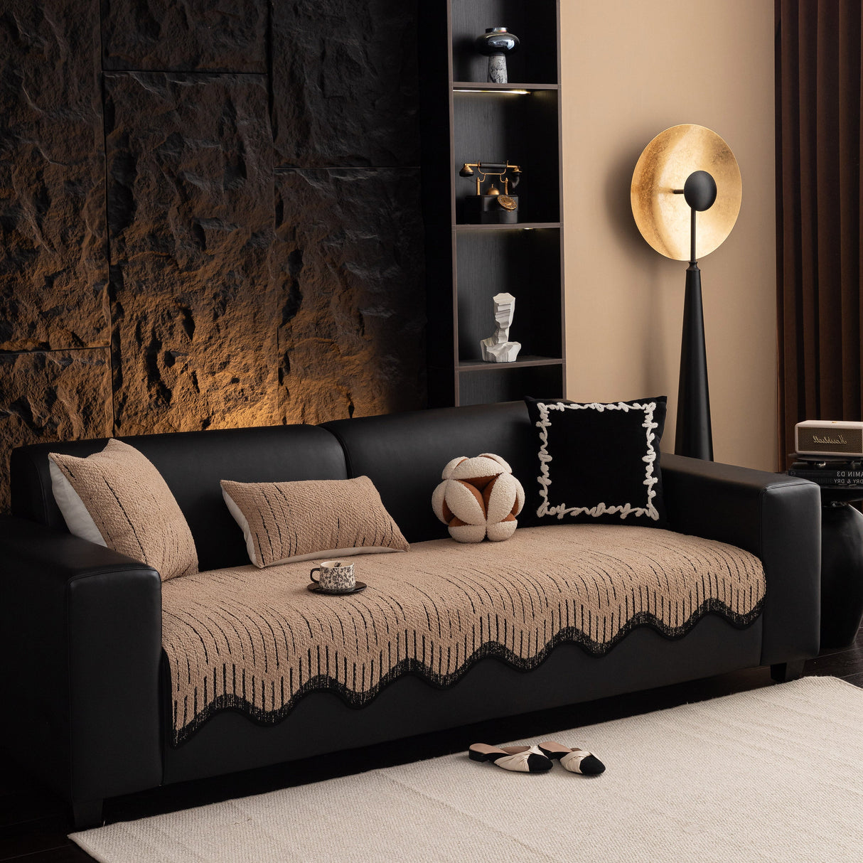 Textured Sofa Seat Cover with Wave Edge – Non-Slip, Washable Couch Throw Protector