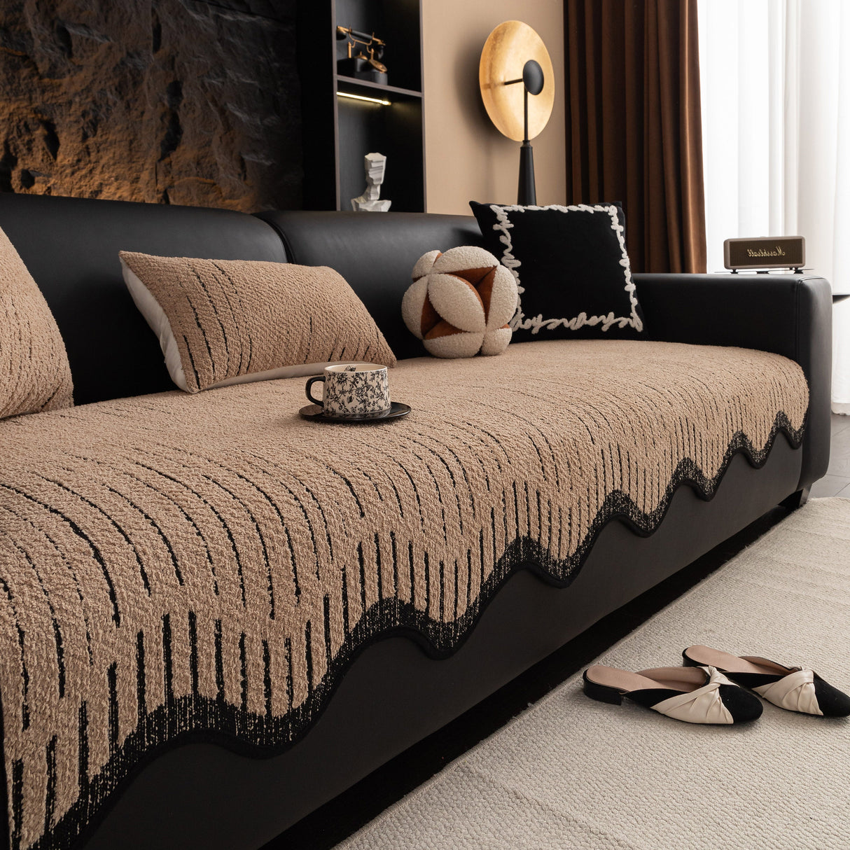 Textured Sofa Seat Cover with Wave Edge – Non-Slip, Washable Couch Throw Protector