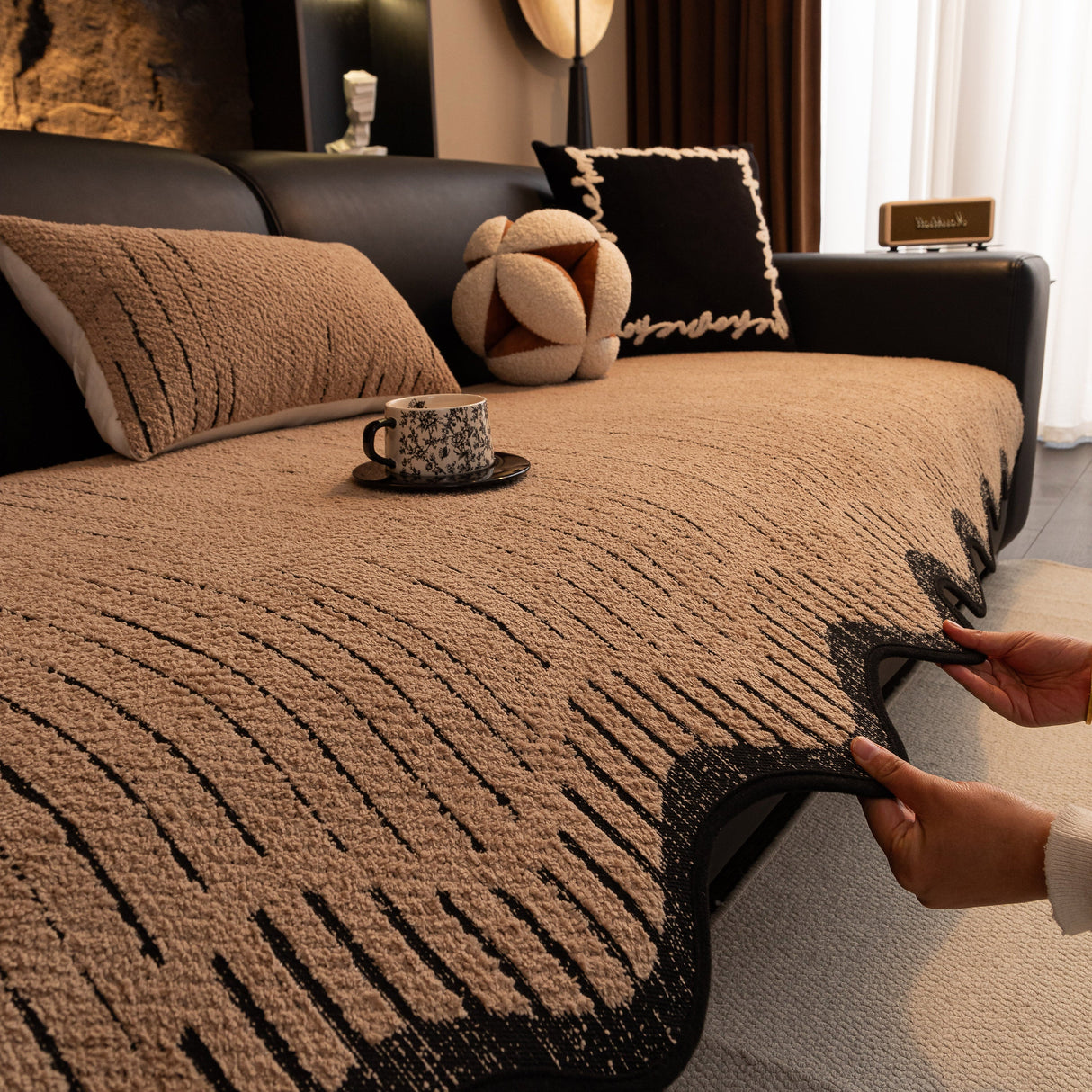 Textured Sofa Seat Cover with Wave Edge – Non-Slip, Washable Couch Throw Protector