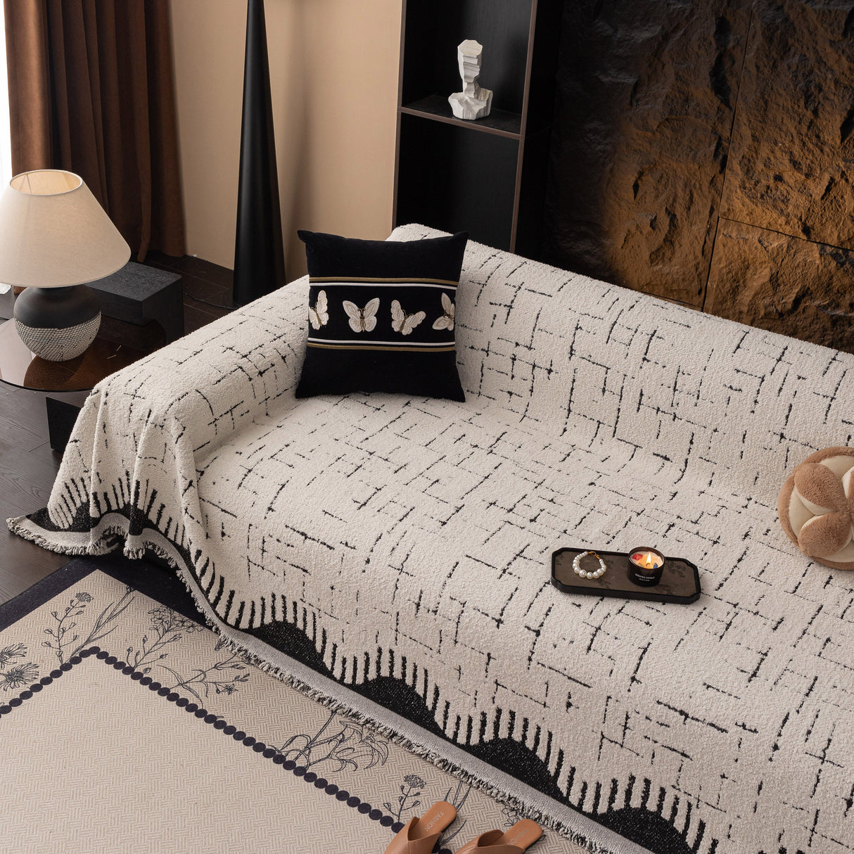 Chenille Sofa Cover Throw Blanket Woven Textured Decorative Furniture Slipcover