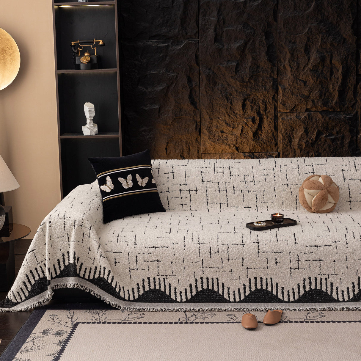 Chenille Sofa Cover Throw Blanket Woven Textured Decorative Furniture Slipcover