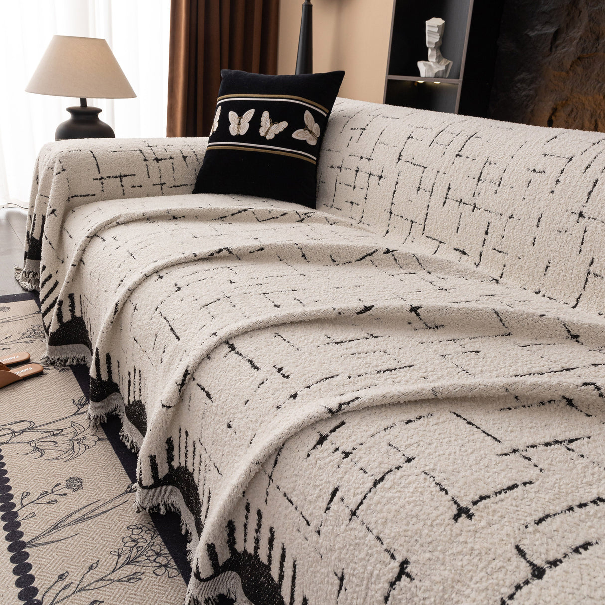 Chenille Sofa Cover Throw Blanket Woven Textured Decorative Furniture Slipcover