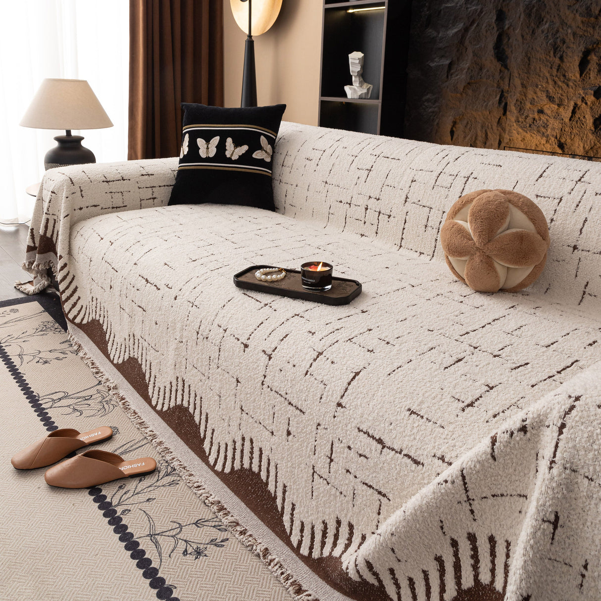 Chenille Sofa Cover Throw Blanket Woven Textured Decorative Furniture Slipcover