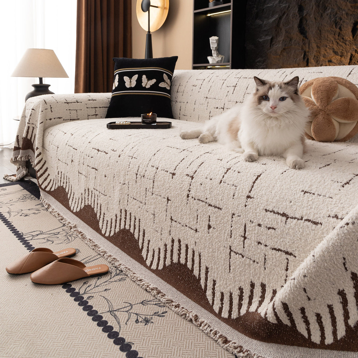 Chenille Sofa Cover Throw Blanket Woven Textured Decorative Furniture Slipcover