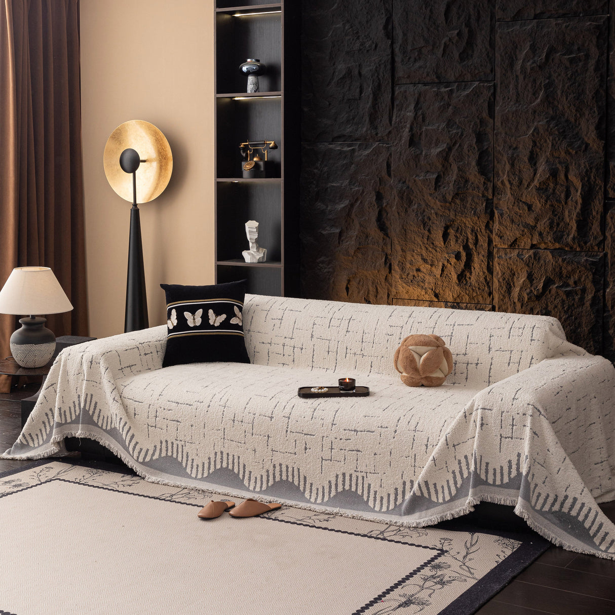 Chenille Sofa Cover Throw Blanket Woven Textured Decorative Furniture Slipcover