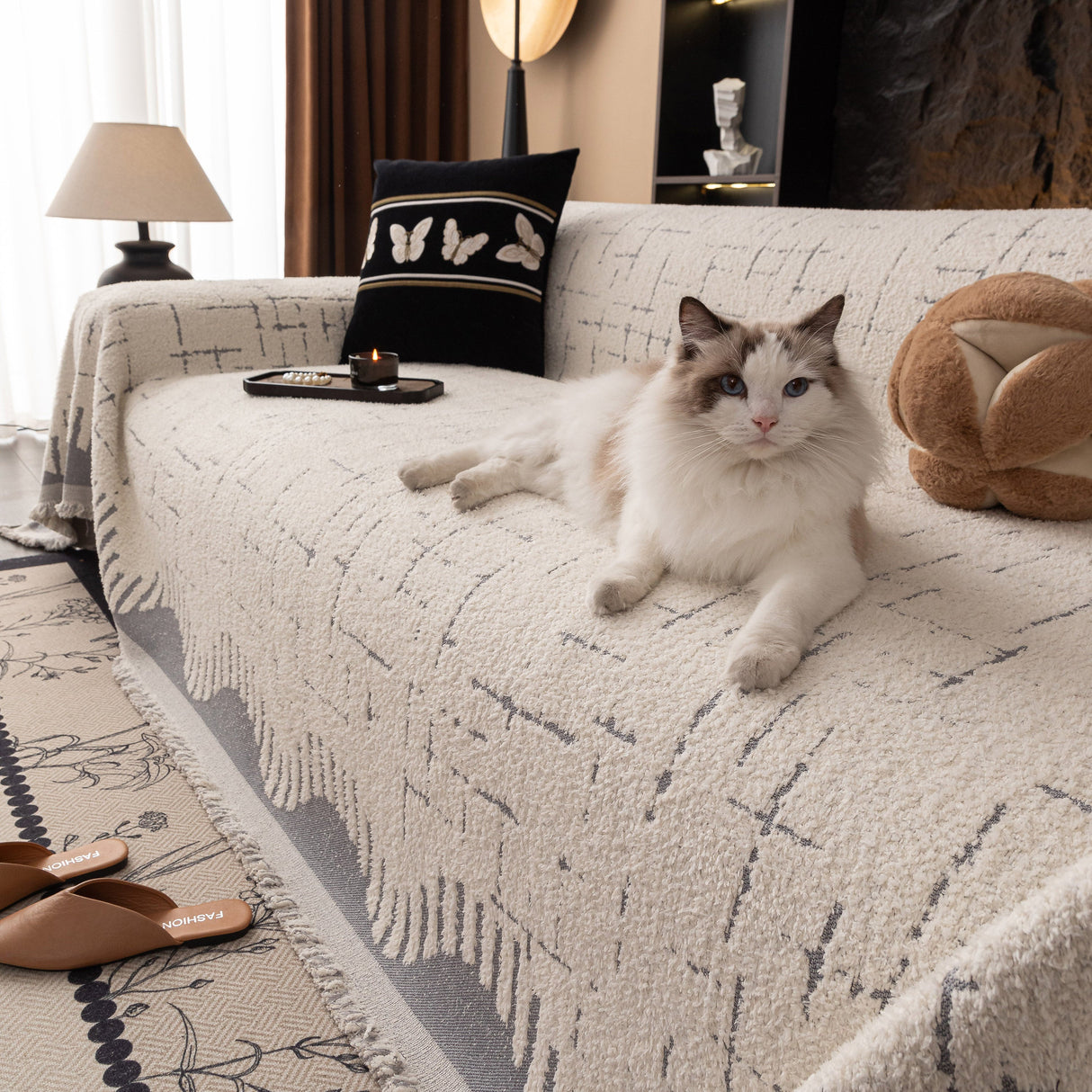 Chenille Sofa Cover Throw Blanket Woven Textured Decorative Furniture Slipcover