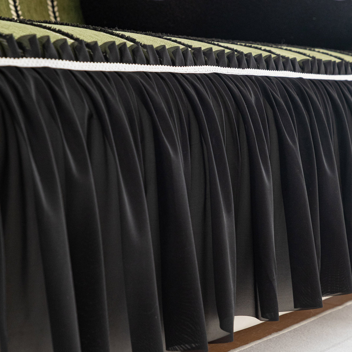 Leaf Stripe Sofa Cover with Black Sheer Skirt, Boho Soft Couch Slipcover for Pets