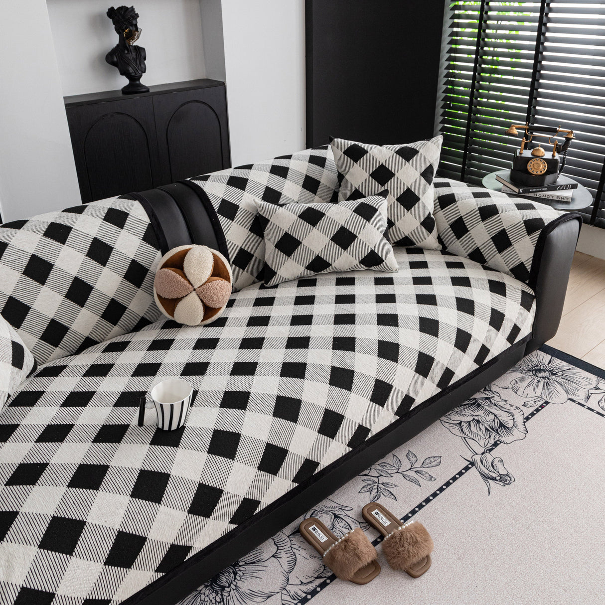 Non-Slip Chenille Sofa Slipcover Modern Geometric Sofa Protector Fits Most Sofas