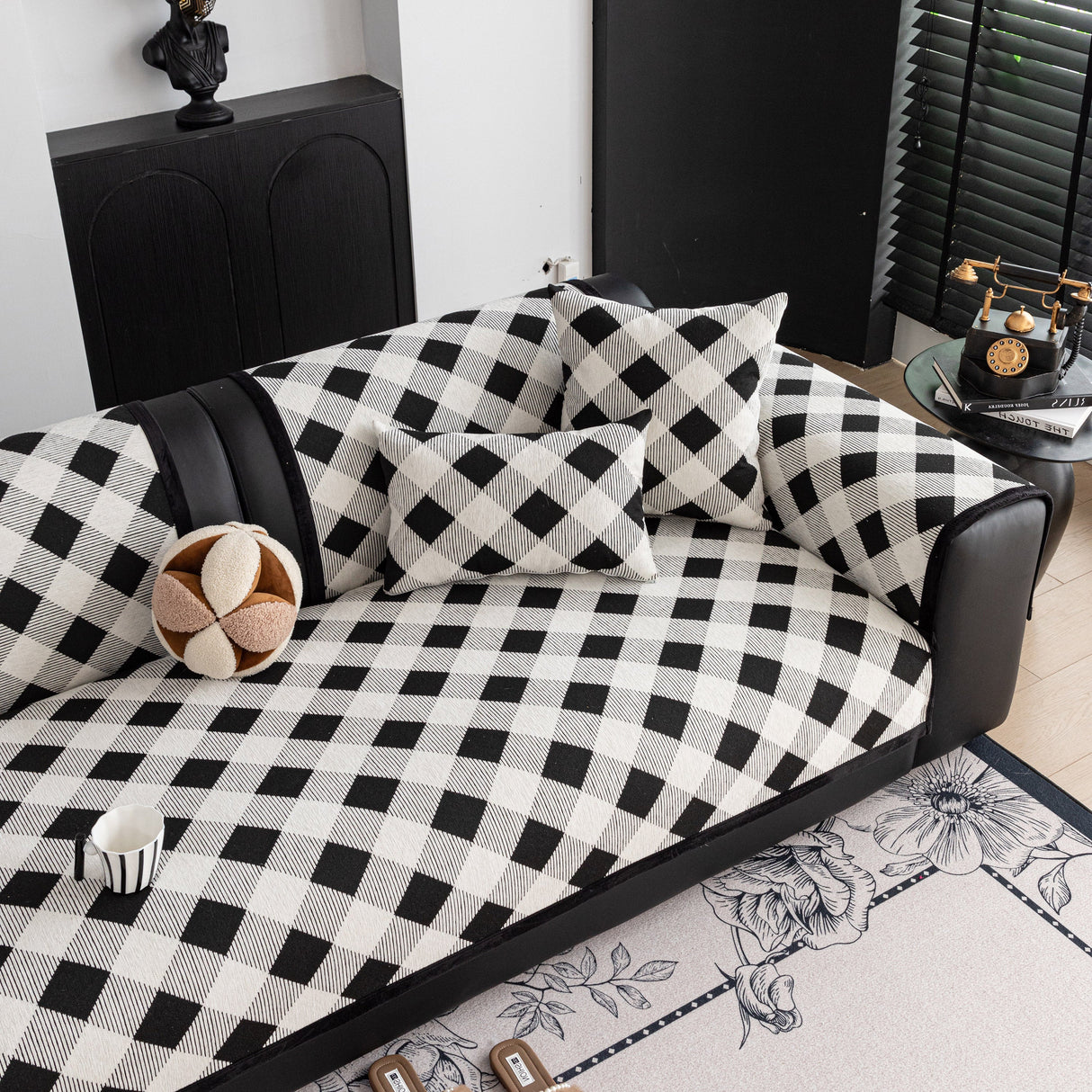 Non-Slip Chenille Sofa Slipcover Modern Geometric Sofa Protector Fits Most Sofas