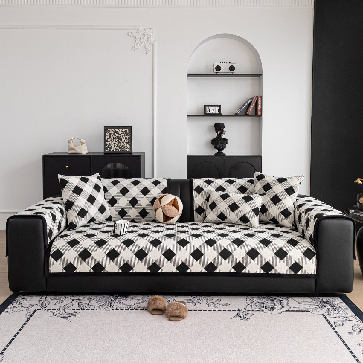 Non-Slip Chenille Sofa Slipcover Modern Geometric Sofa Protector Fits Most Sofas