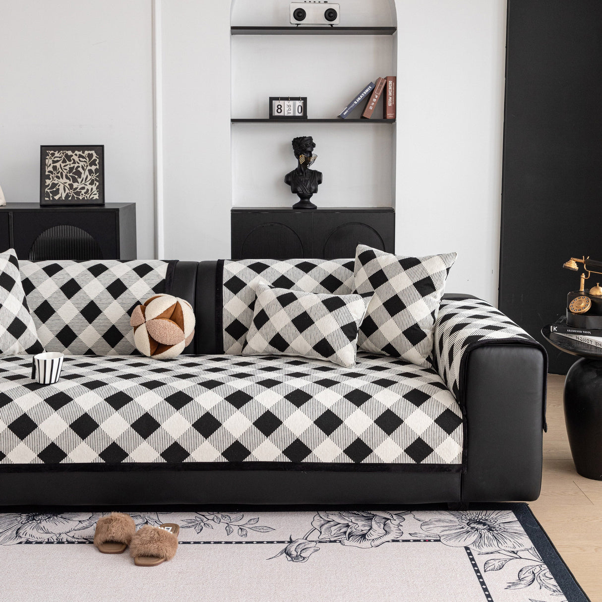 Non-Slip Chenille Sofa Slipcover Modern Geometric Sofa Protector Fits Most Sofas