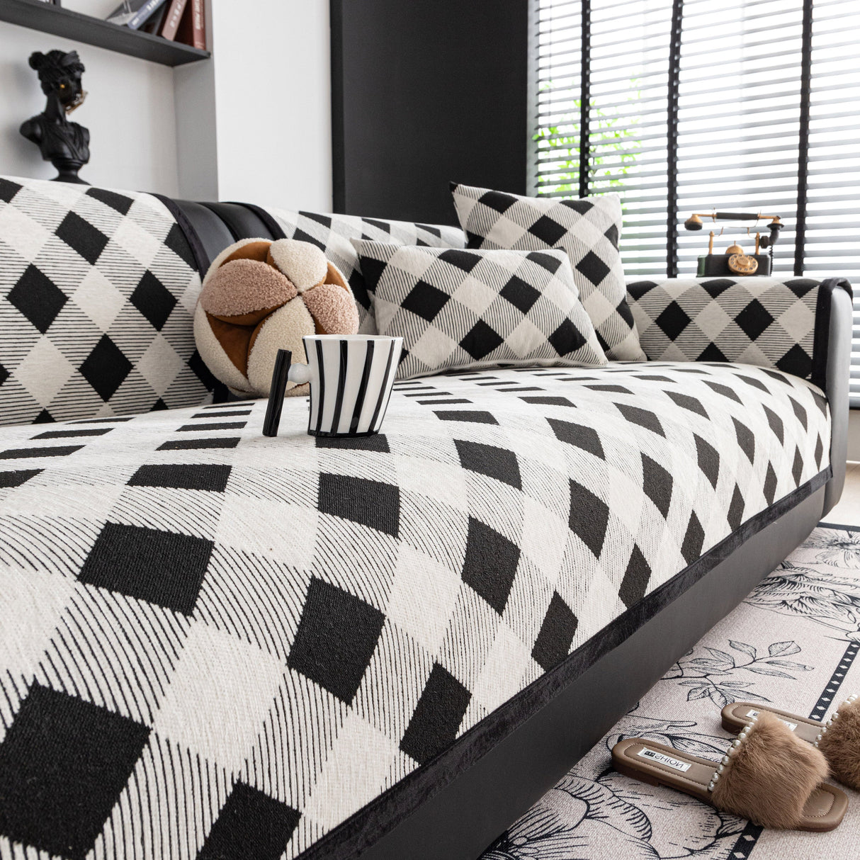 Non-Slip Chenille Sofa Slipcover Modern Geometric Sofa Protector Fits Most Sofas