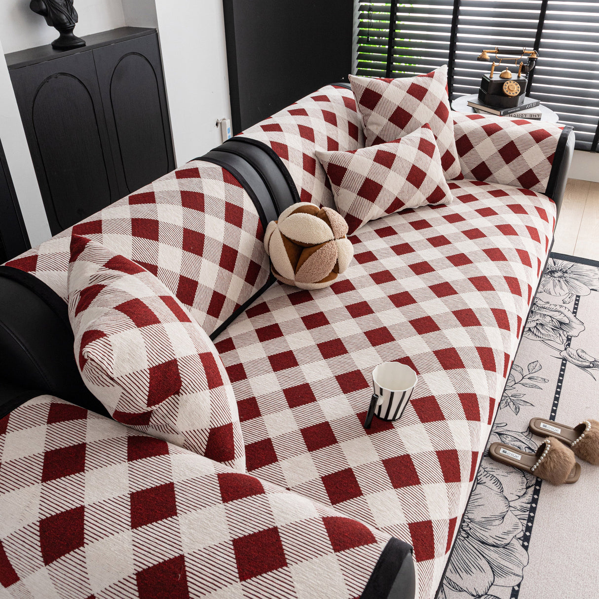 Non-Slip Chenille Sofa Slipcover Modern Geometric Sofa Protector Fits Most Sofas