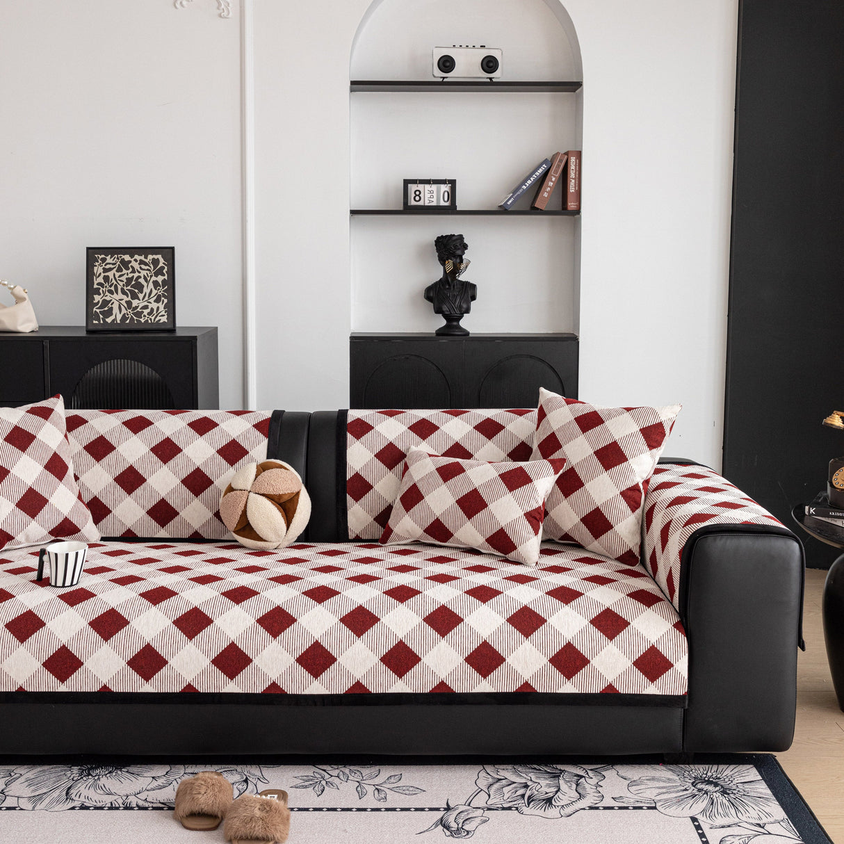 Non-Slip Chenille Sofa Slipcover Modern Geometric Sofa Protector Fits Most Sofas