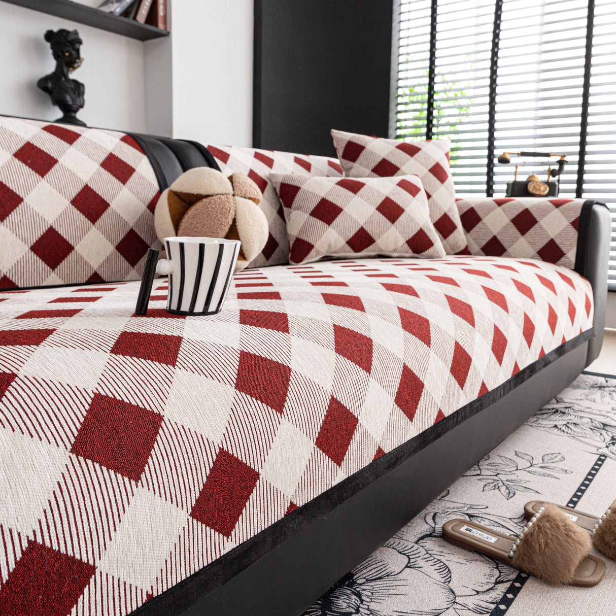 Non-Slip Chenille Sofa Slipcover Modern Geometric Sofa Protector Fits Most Sofas