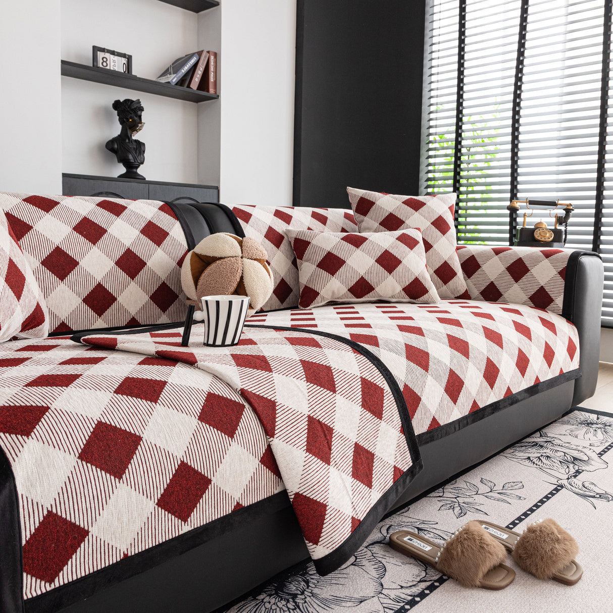 Non-Slip Chenille Sofa Slipcover Modern Geometric Sofa Protector Fits Most Sofas