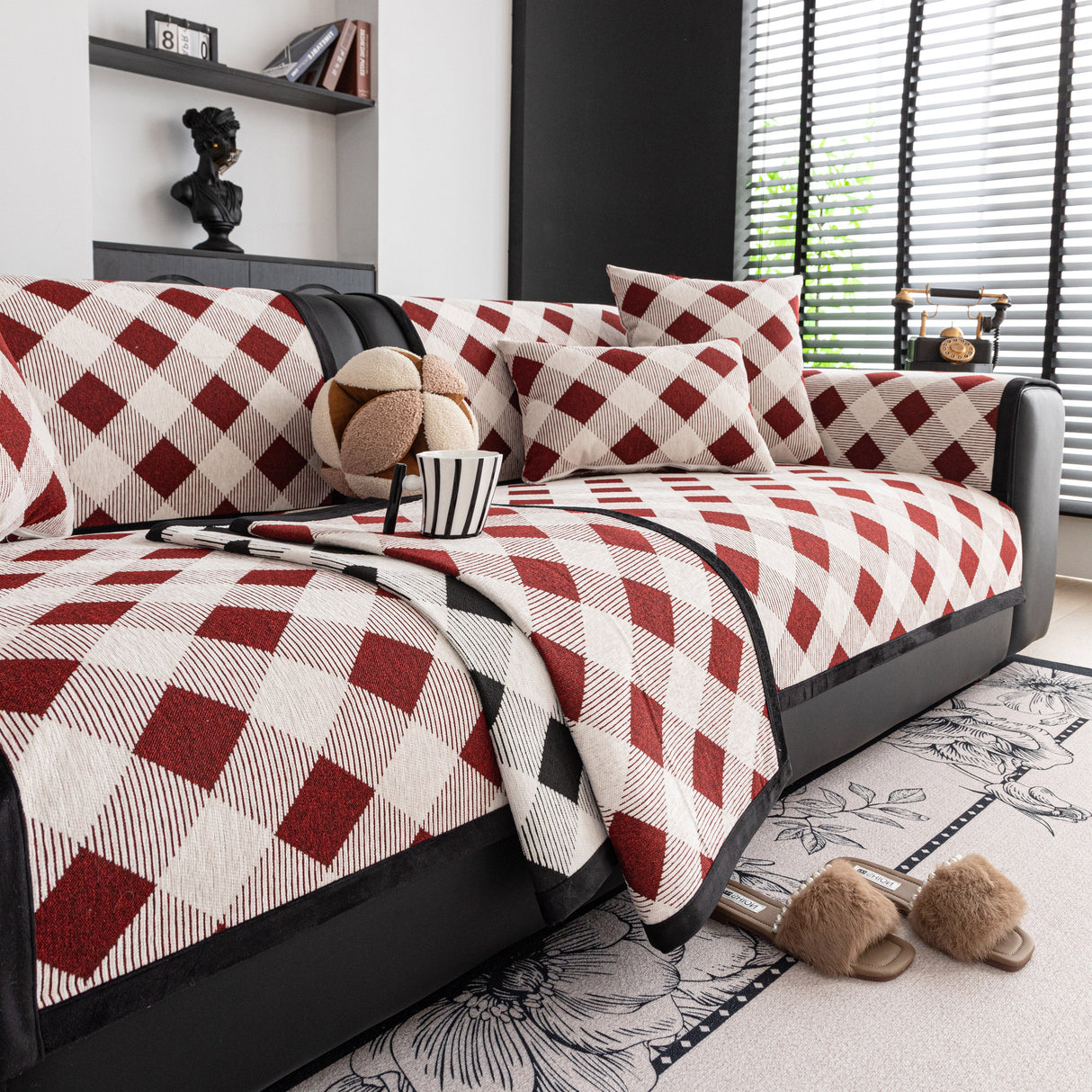 Non-Slip Chenille Sofa Slipcover Modern Geometric Sofa Protector Fits Most Sofas