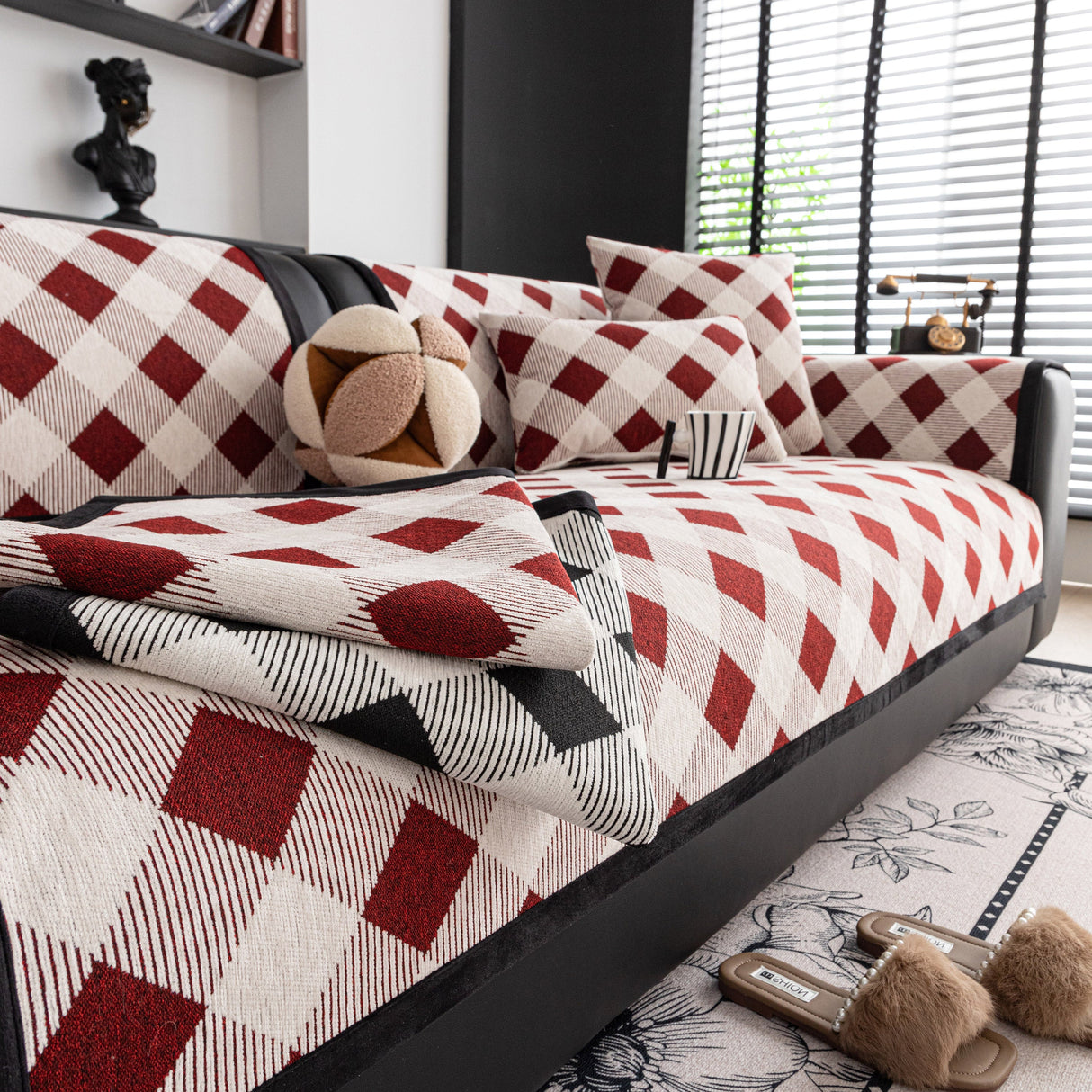 Non-Slip Chenille Sofa Slipcover Modern Geometric Sofa Protector Fits Most Sofas