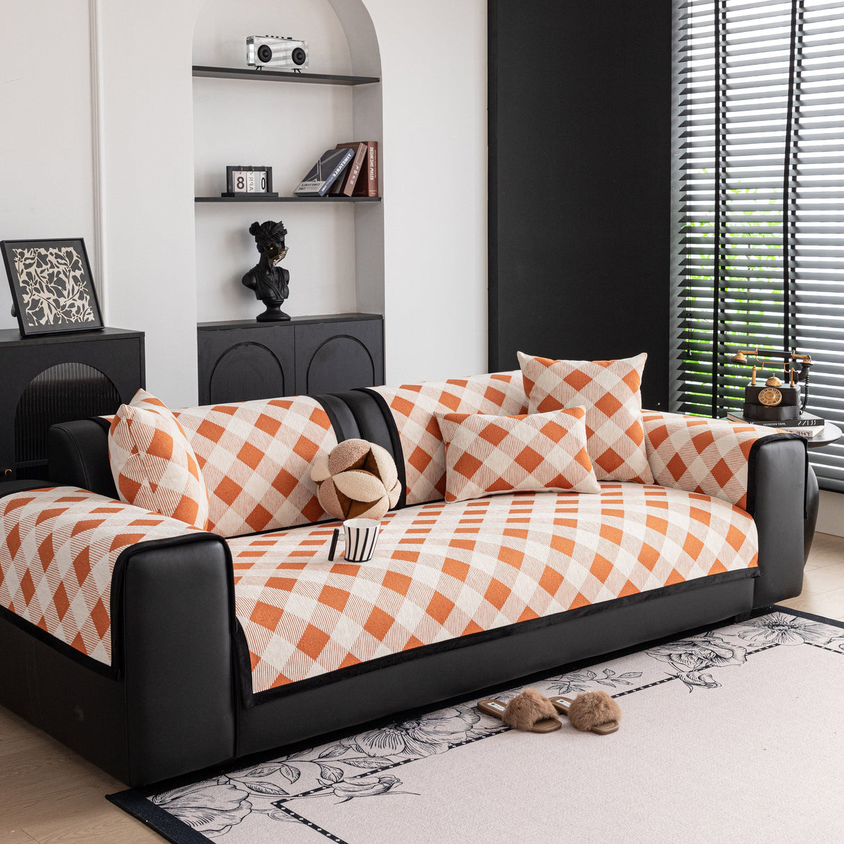 Non-Slip Chenille Sofa Slipcover Modern Geometric Sofa Protector Fits Most Sofas