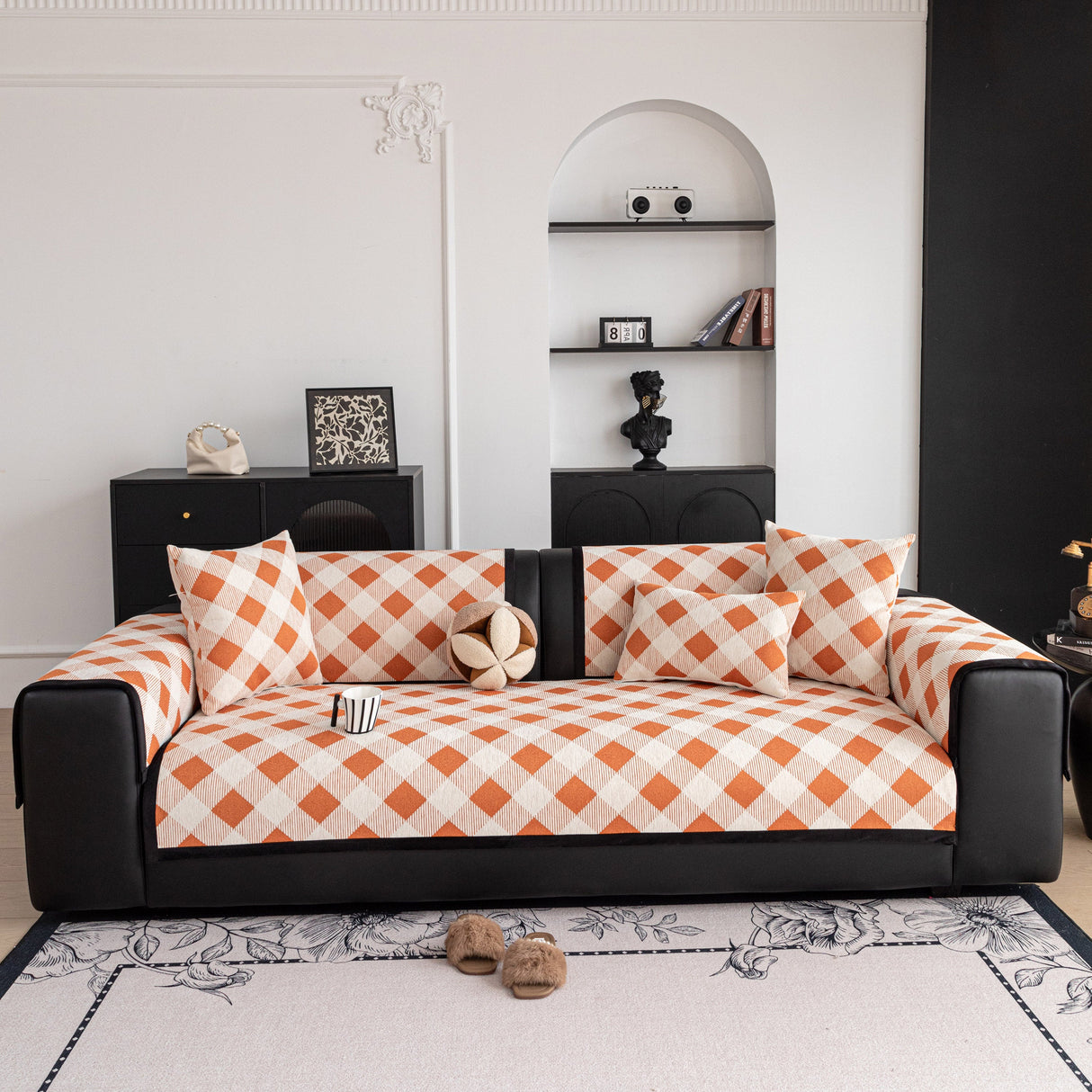 Non-Slip Chenille Sofa Slipcover Modern Geometric Sofa Protector Fits Most Sofas