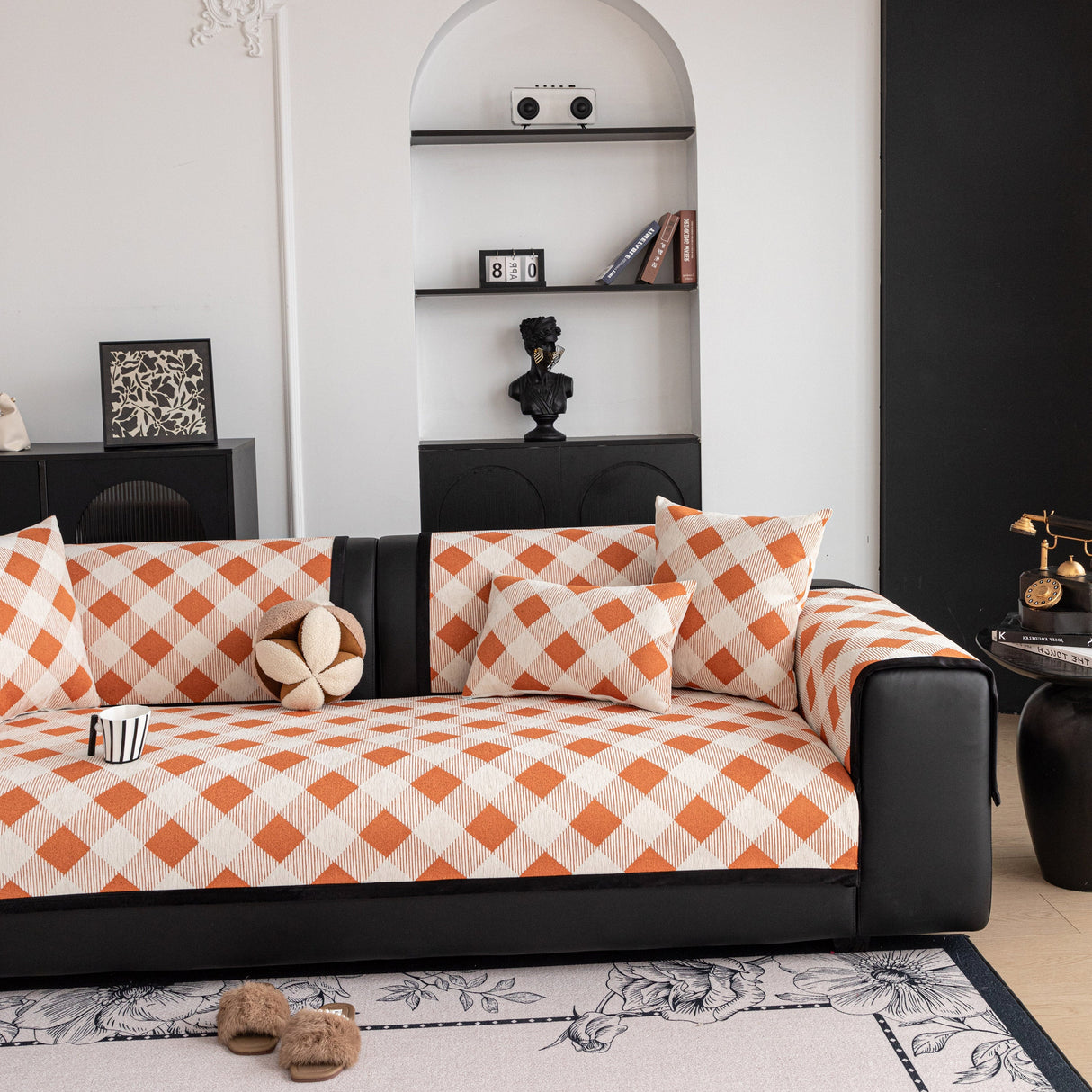 Non-Slip Chenille Sofa Slipcover Modern Geometric Sofa Protector Fits Most Sofas