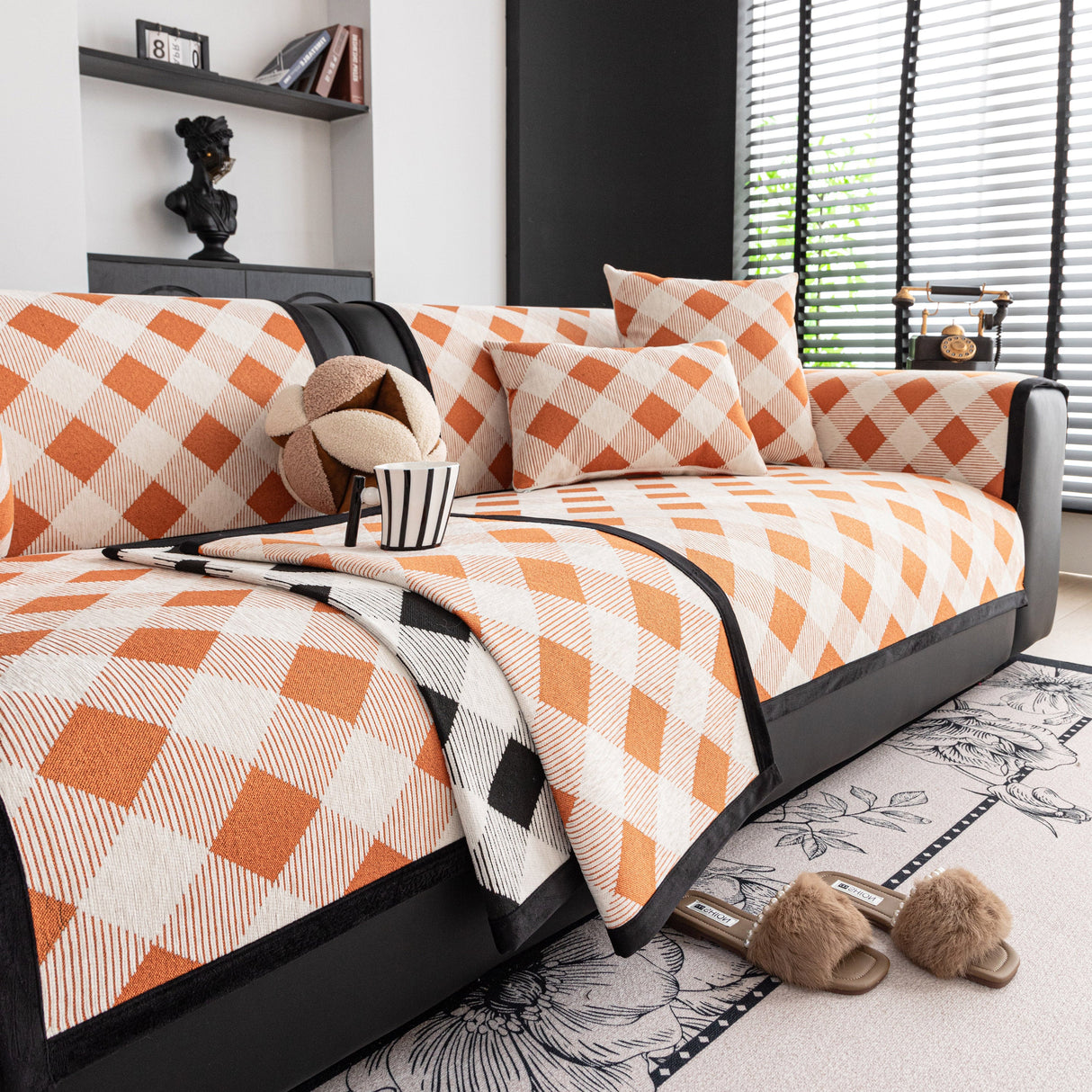 Non-Slip Chenille Sofa Slipcover Modern Geometric Sofa Protector Fits Most Sofas