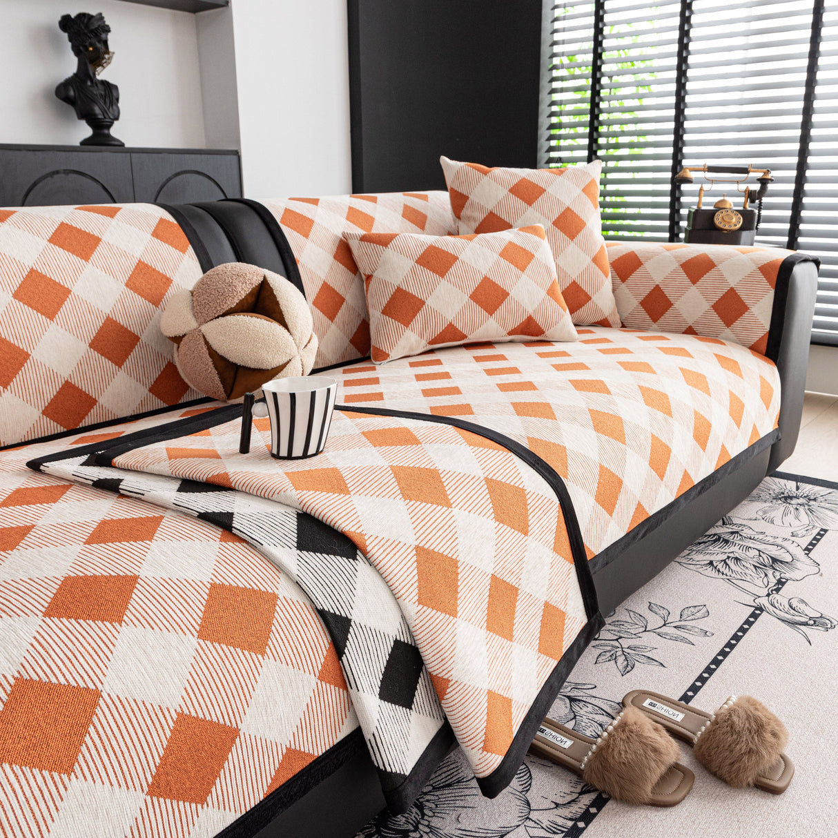 Non-Slip Chenille Sofa Slipcover Modern Geometric Sofa Protector Fits Most Sofas