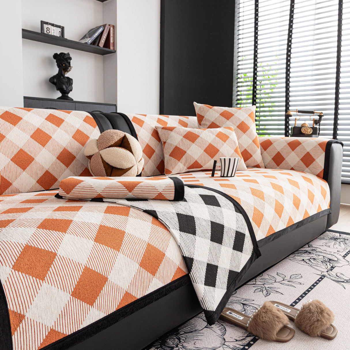 Non-Slip Chenille Sofa Slipcover Modern Geometric Sofa Protector Fits Most Sofas