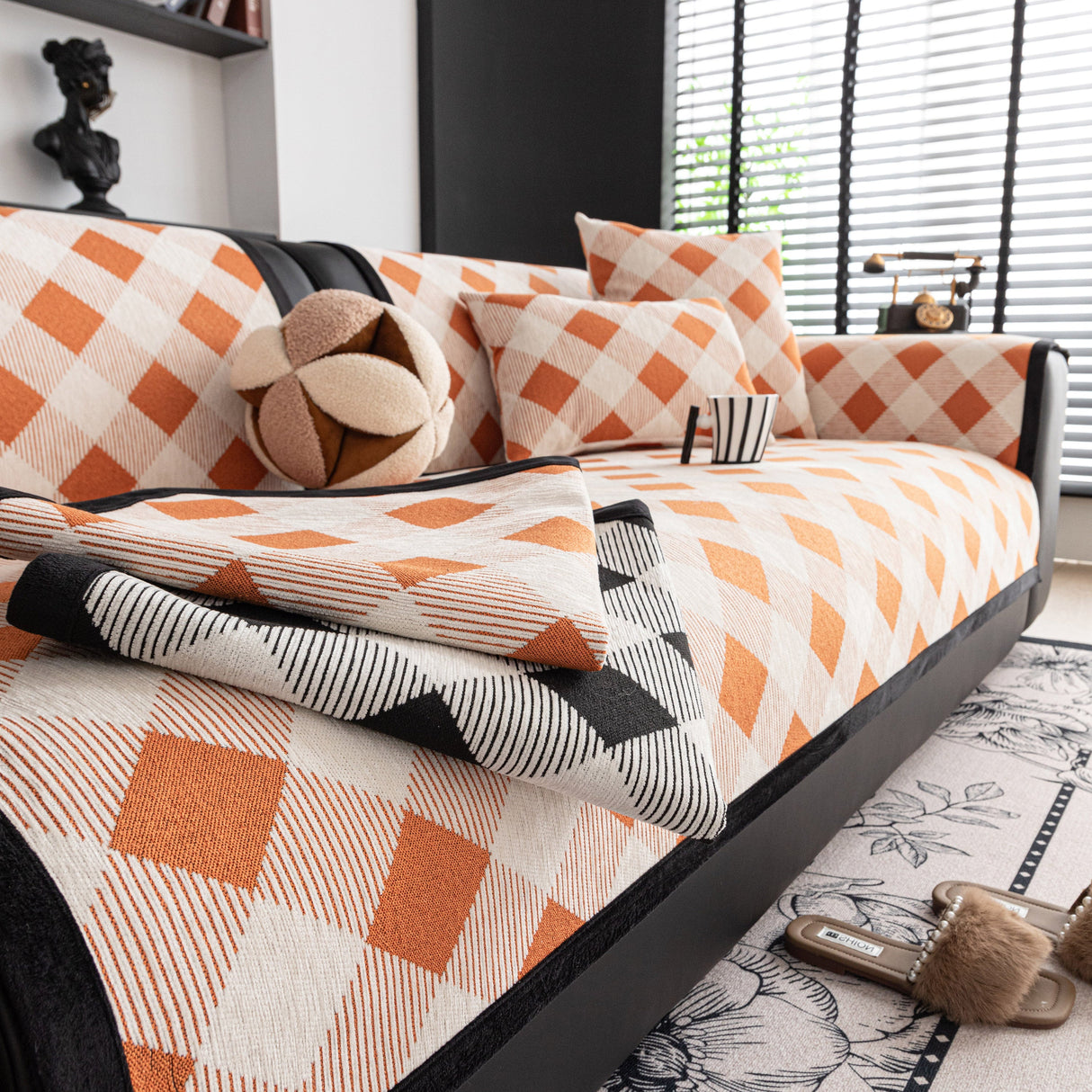 Non-Slip Chenille Sofa Slipcover Modern Geometric Sofa Protector Fits Most Sofas