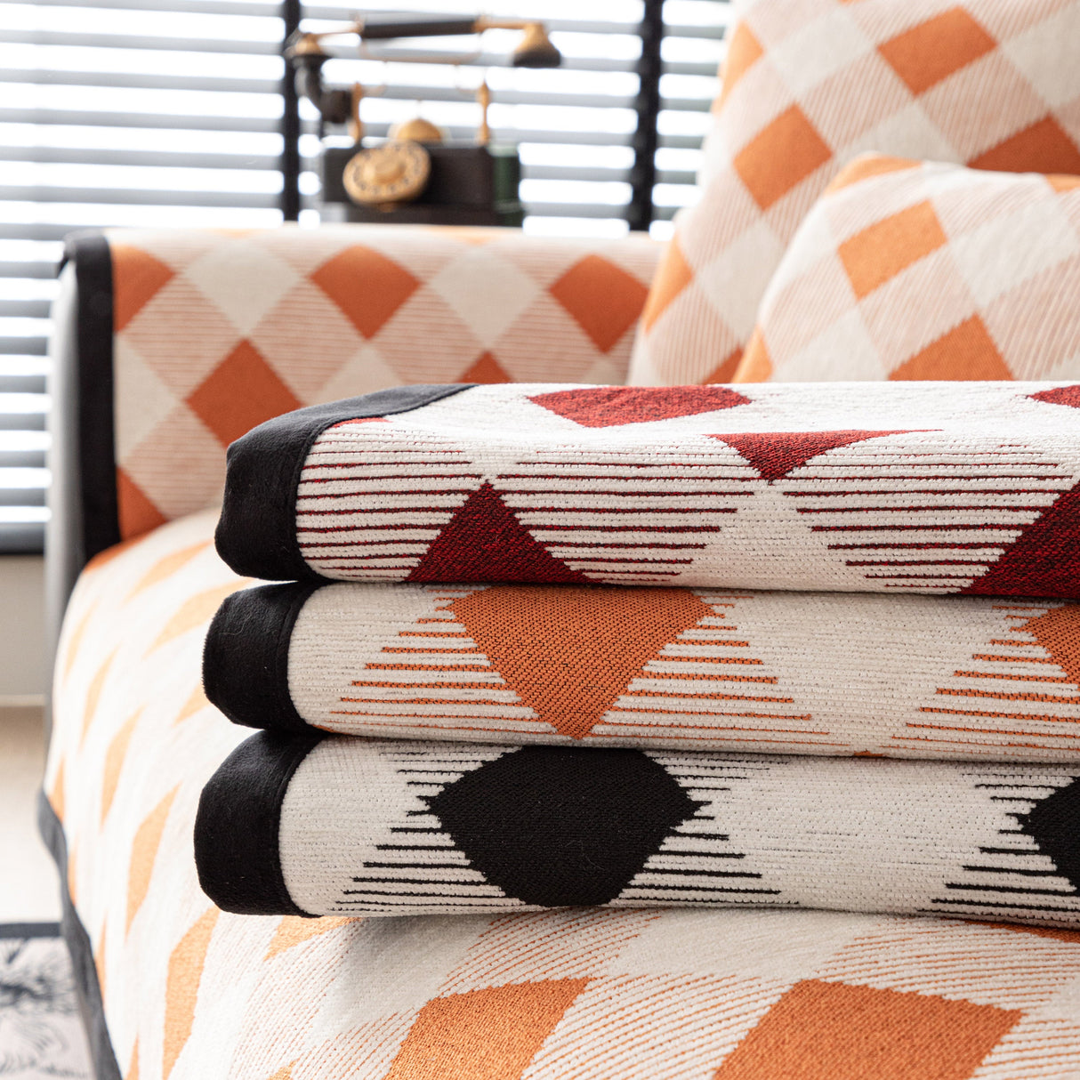 Non-Slip Chenille Sofa Slipcover Modern Geometric Sofa Protector Fits Most Sofas