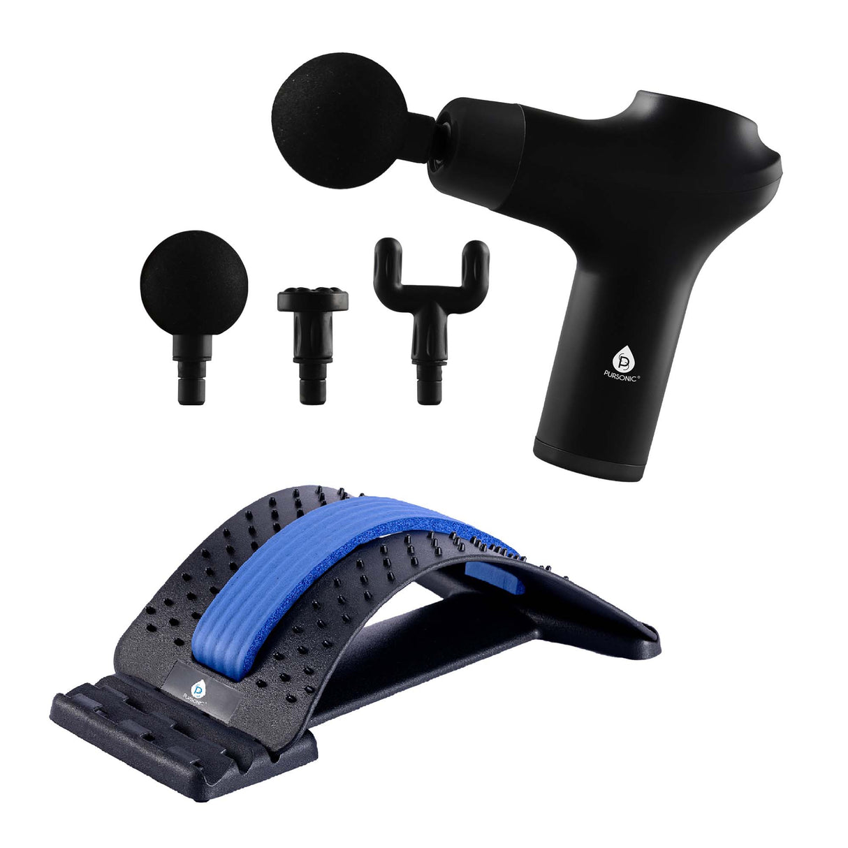 Pursonic Relax & Restore Bundle: Multi-Level Back Stretcher & 3-Speed Massage Gun by Pursonic