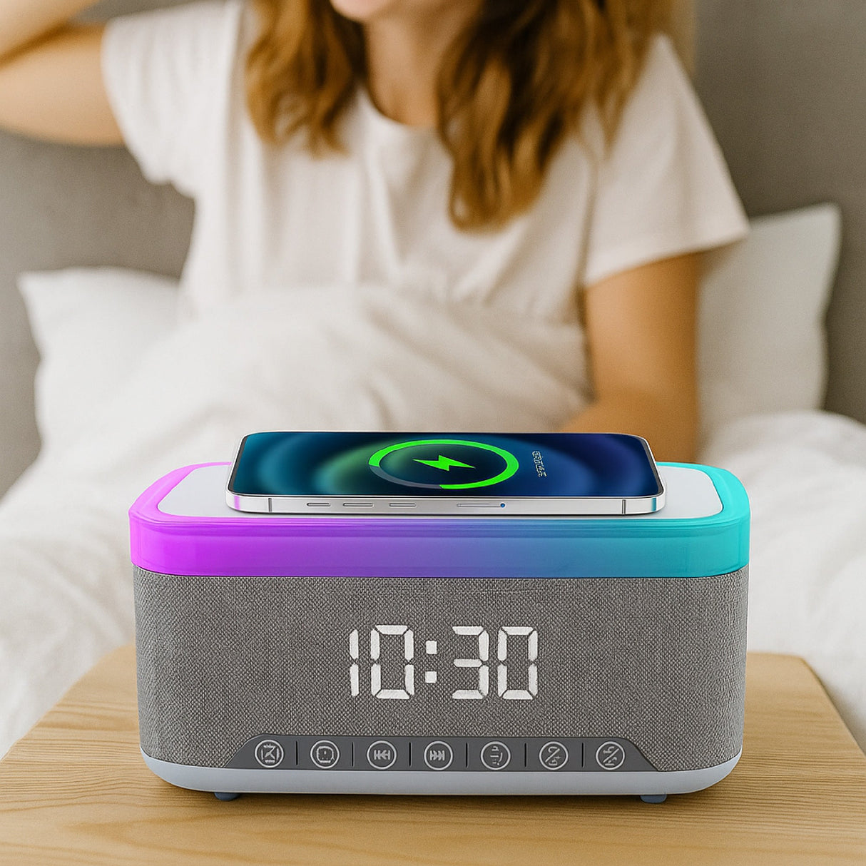 Pursonic All-in-One Alarm Clock with Bluetooth Speaker, FM Radio & Qi Wireless Charging – Your Complete Nightstand Companion by Pursonic