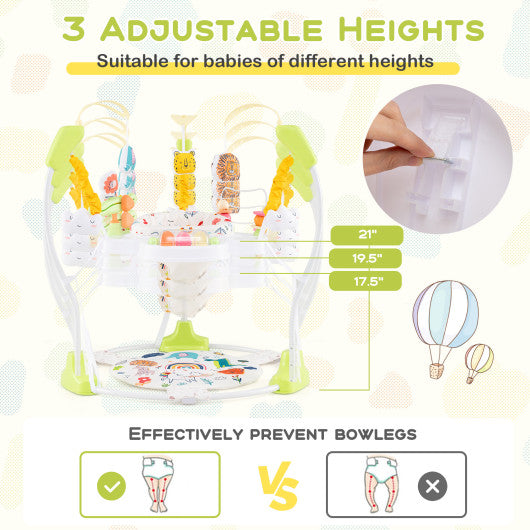 Baby Activity Center Height Adjustable Baby Bouncing Saucer with Interactive Toys-Yellow