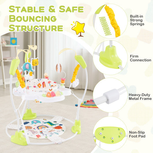 Baby Activity Center Height Adjustable Baby Bouncing Saucer with Interactive Toys-Yellow