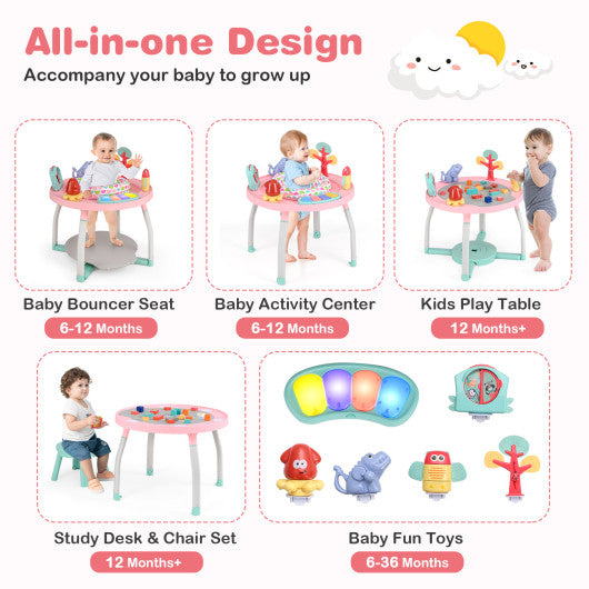 5-in-1 Baby Activity Center Interactive Bounce Seat with Removable Toys-Pink