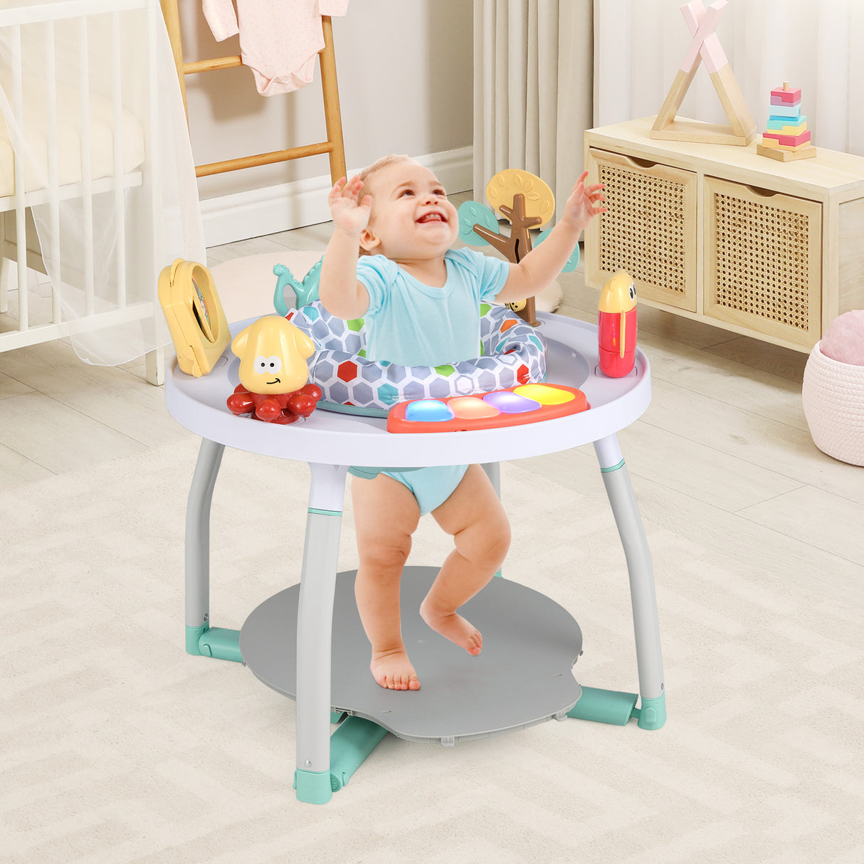 5-in-1 Baby Activity Center Interactive Bounce Seat with Removable Toys-White