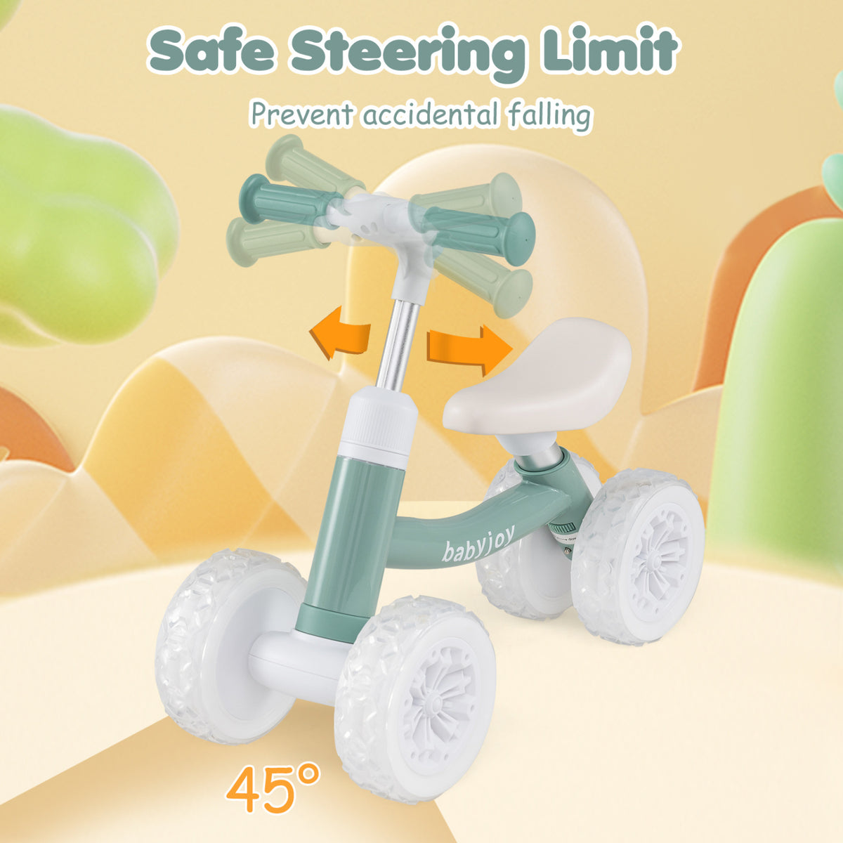 Baby Balance Bike with Adjustable Handlebar and Seat with Lighting Wheels-Green