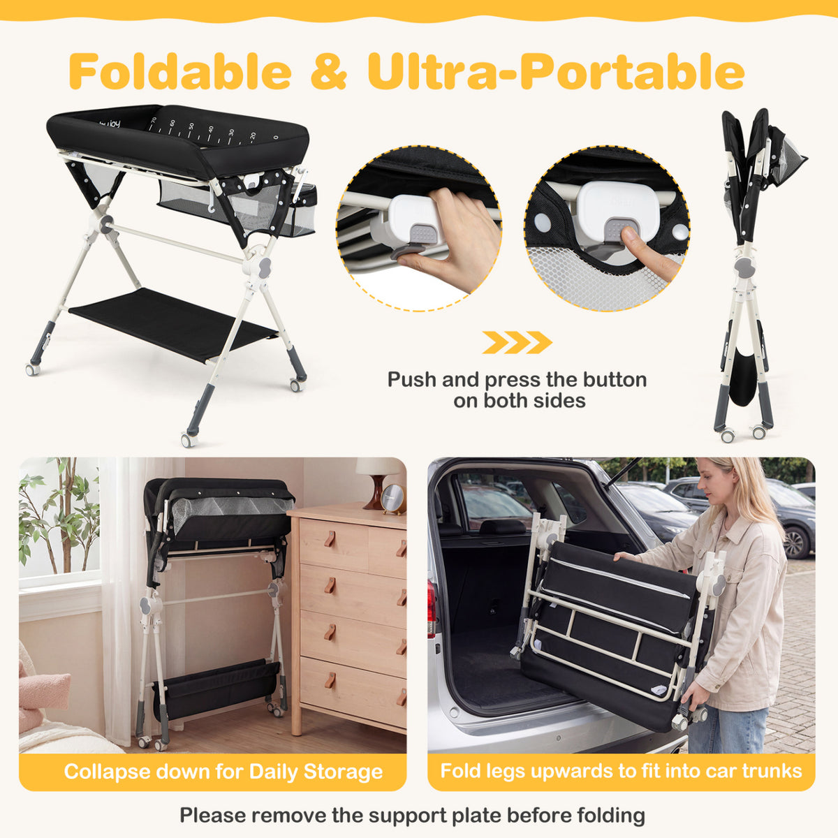 Baby Changing Table Foldable Diaper Changing Station with Storage Bag and Shelf-Black
