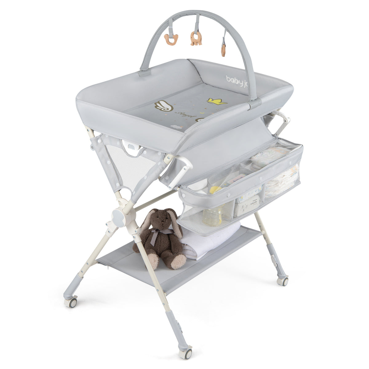 Baby Changing Table Foldable Diaper Changing Station with Storage Bag and Shelf-Gray