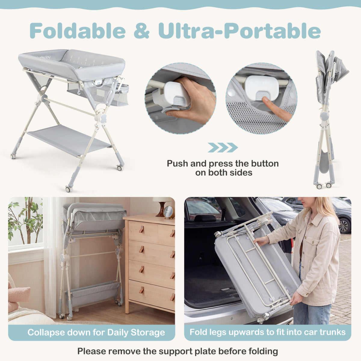 Baby Changing Table Foldable Diaper Changing Station with Storage Bag and Shelf-Gray