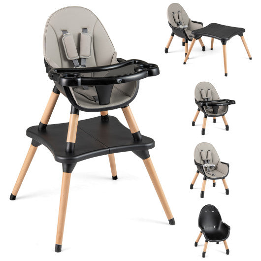 5-in-1 Baby Convertible Wooden High Chair with Detachable Tray-Black