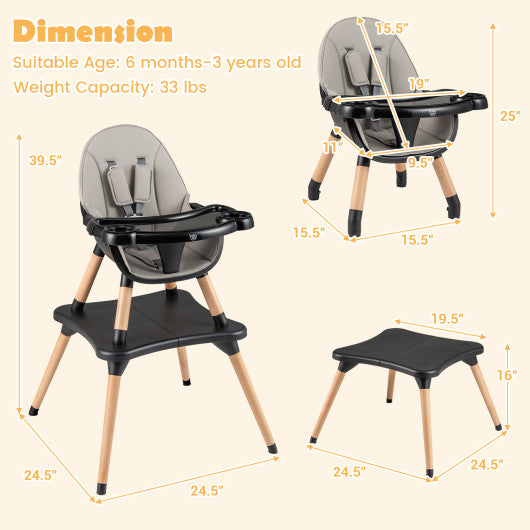 5-in-1 Baby Convertible Wooden High Chair with Detachable Tray-Black