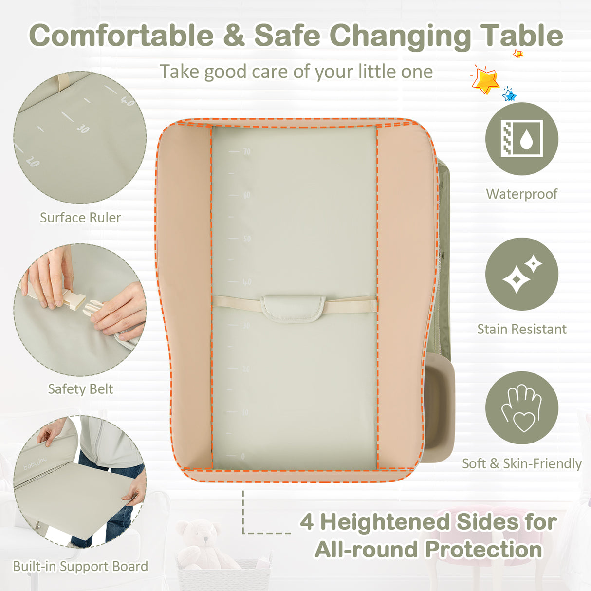 Baby Diaper Changing Table with Water Basin Wheel-Green
