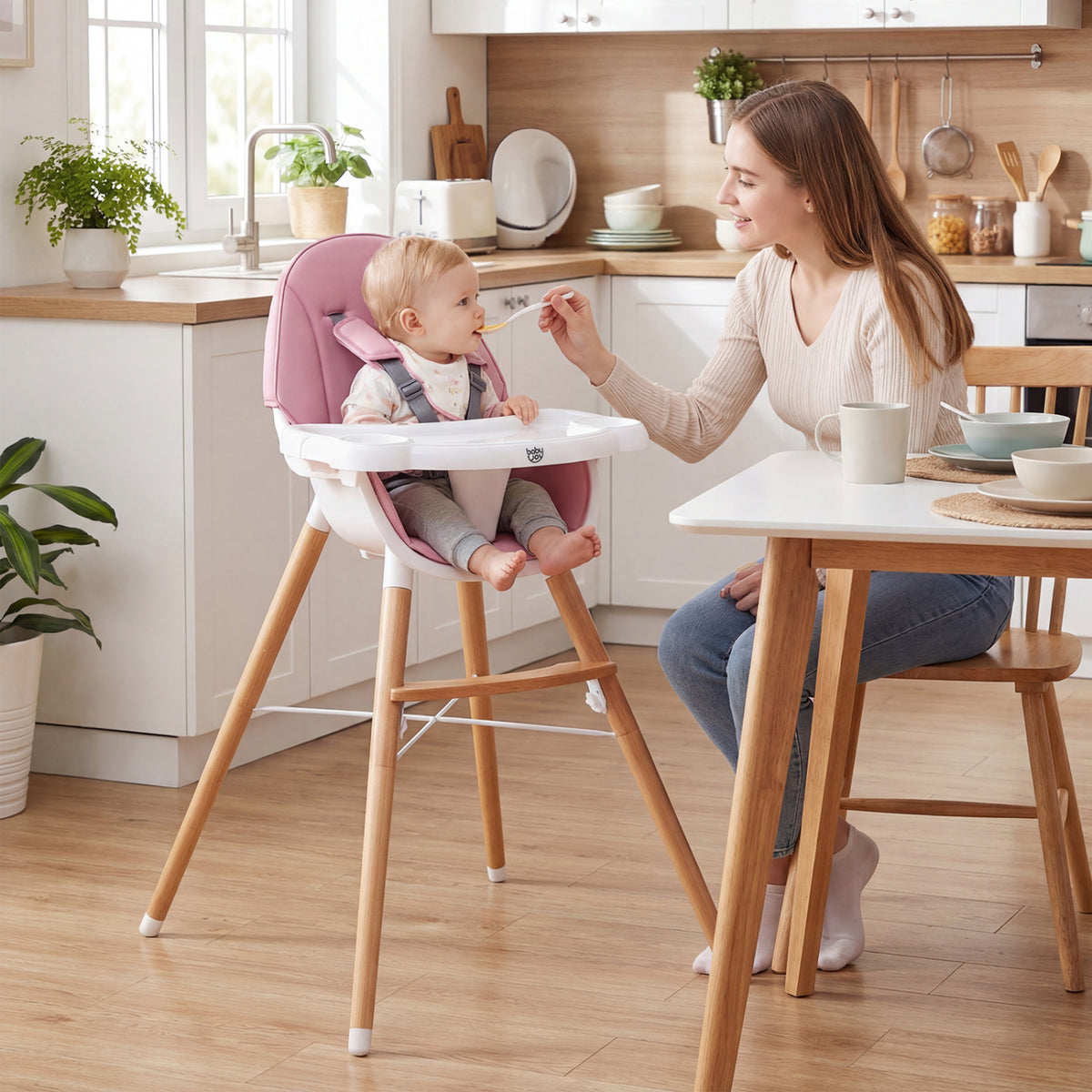 Baby High Chair with Dishwasher Safe Tray-Pink