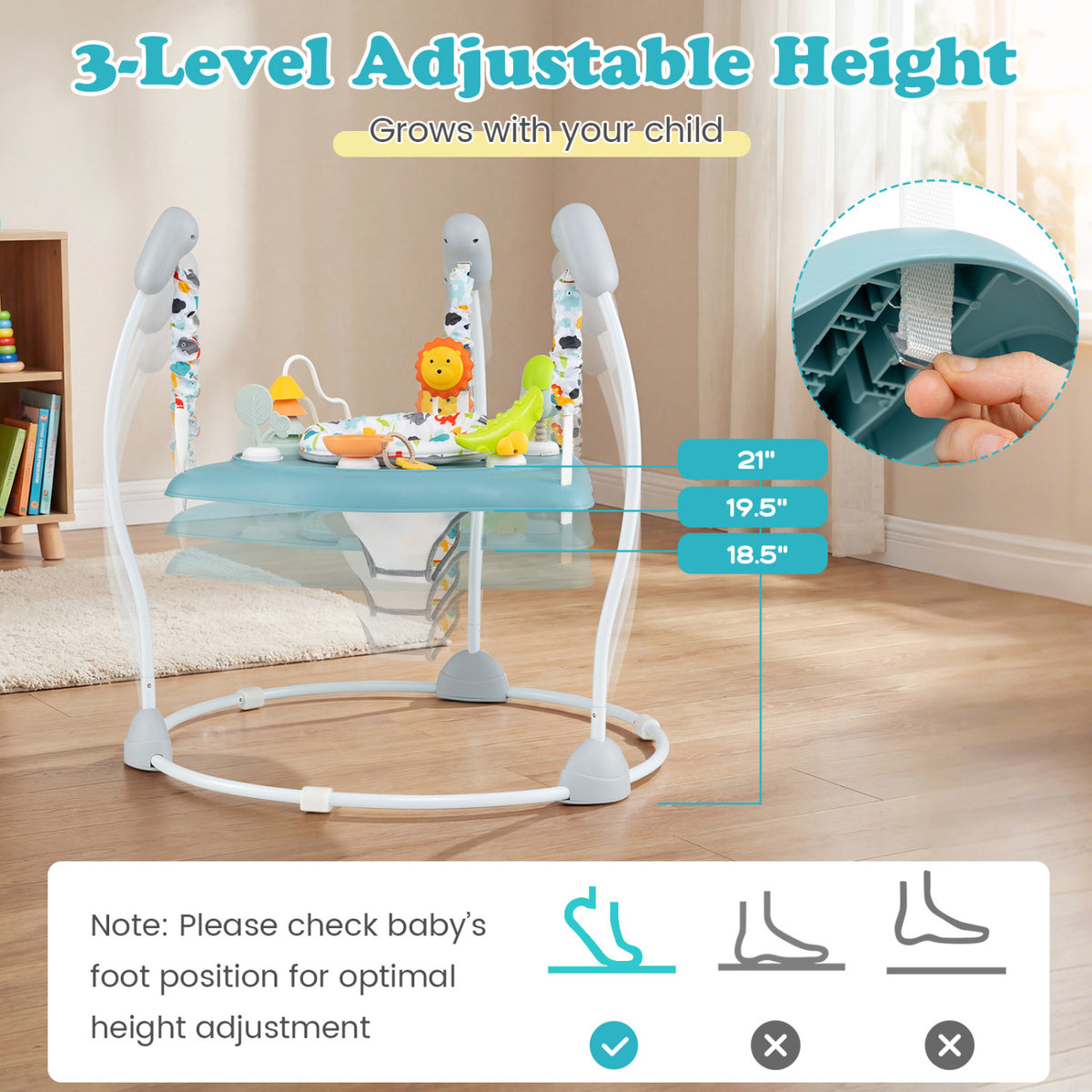 Baby Jump and Play Activity Center with Rotatable Seat and Interactive Toys-Blue