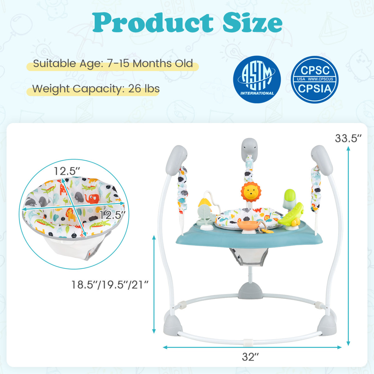 Baby Jump and Play Activity Center with Rotatable Seat and Interactive Toys-Blue