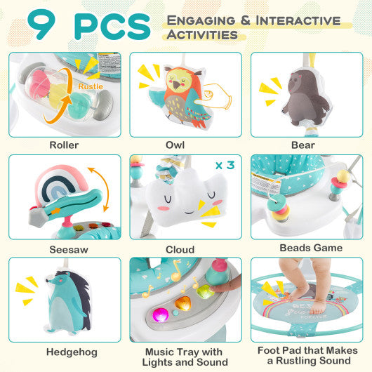 Baby Activity Center Height Adjustable Baby Bouncing Saucer with Interactive Toys-Blue